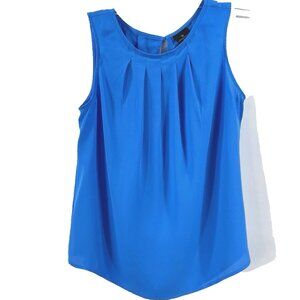 Worthington Petite Women's Top Cobalt Blue Scoop Neck Sleeveless Pleated Size PM